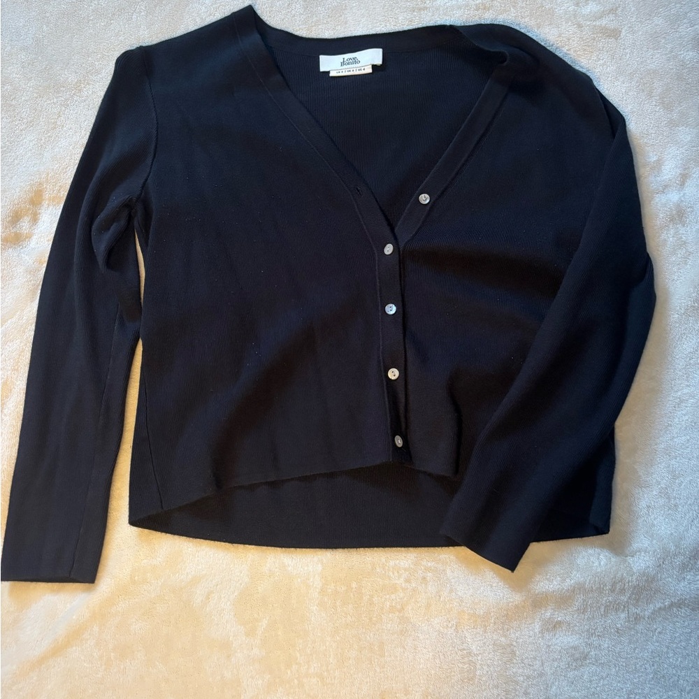 Black V-Neck Cardigan with Button Closure